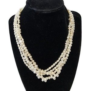 Multistrand  Fresh Water Pearls Nugget Necklace with 925 Sterling Clasp 16"